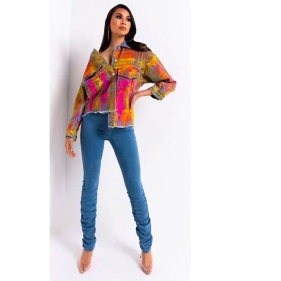 Beulah Custom Painted Pollock Oversized Denim Jean Jacket  BNWT - Picture 2 of 6